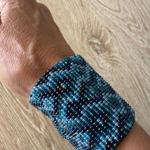 Beaded Cuff Bracelet in Blue and Purple